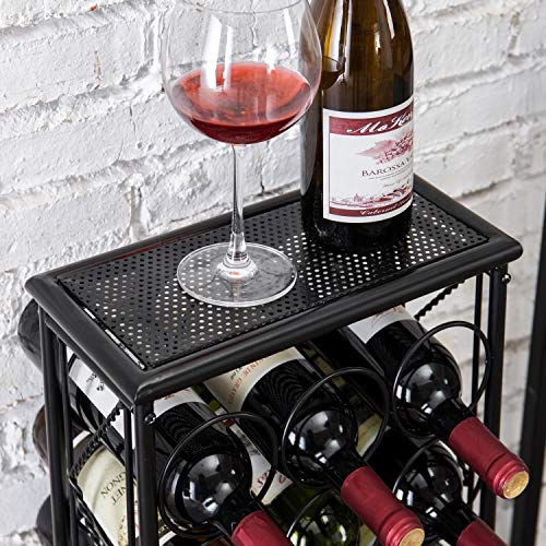 Sleek Modern Circles Design Black Metal 18 Bottle Holder Free Standing