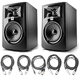JBL 305P MkII 5" Studio Monitoring Speakers (Pair) w/ 5 Essential AxcessAbles Studio Cables for Recording Studio