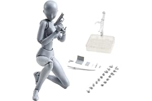 PINSOMM-US Action Figures Body Kun DX & Body-Chan DX PVC Figure Model Drawing SHF Children Kids Collector Toy Gift with Box, Drawing Mannequin Figure Models for Artists (Grey Female)