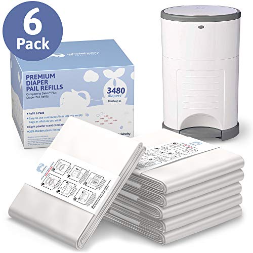6 Pack of Compatible Dekor Plus Refill Liners | Ultra-Strong 30% Thicker Bags Reduce Tearing | Light Powder Scent Combats Odors | Replacement for Dekor Diaper Pail Refills & Diaper Dekor Plus Refills - Thumbnail 3