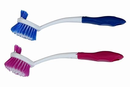 UVA Dual Action Dish Brush, Wash Basin and Toilet seat Cleaning Brush (02 pcs. Color May Vary)