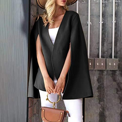 Wenini Women Fashion Open Front Blazer Belted Batwing Sleeve Woollen Trench Coats Cloaks