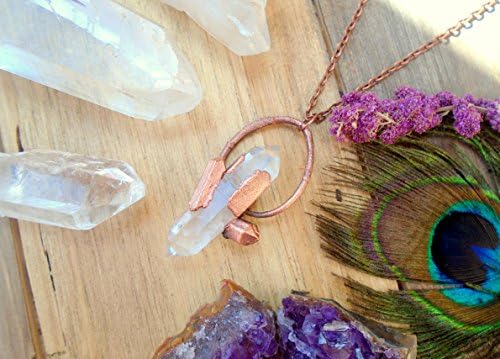 Electroformed Quartz Necklace. Bohemian Crystal Copper Jewelry. Magic Pendant Stones Boho Hippie Electroform.
