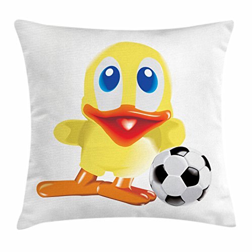 Duckies Throw Pillow Cushion Cover Soccer Themed Cartoon Style