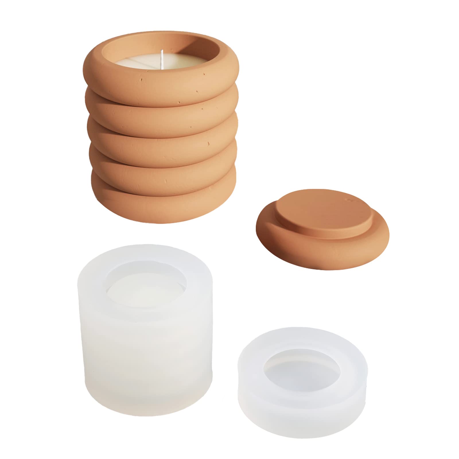 BOOWAN NICOLE Concrete Candle Jar Mold with Lid Cement Storage Pot Silicone Mould DIY Planter Making Tools (SH0785)