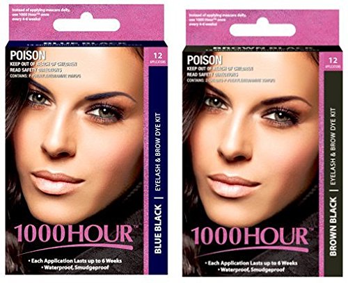Combo Pack! 1000 Hour Eyelash & Brow Dye / Tint Kit Permanent Mascara (Blue Black & Brown Black)