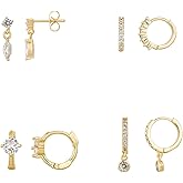 Gold Earrings for Women 14K Gold Plated Cubic Stacks Earring Diamond Starburst Huggie Hoop Earrings for Women Trendy Jewelry Gifts