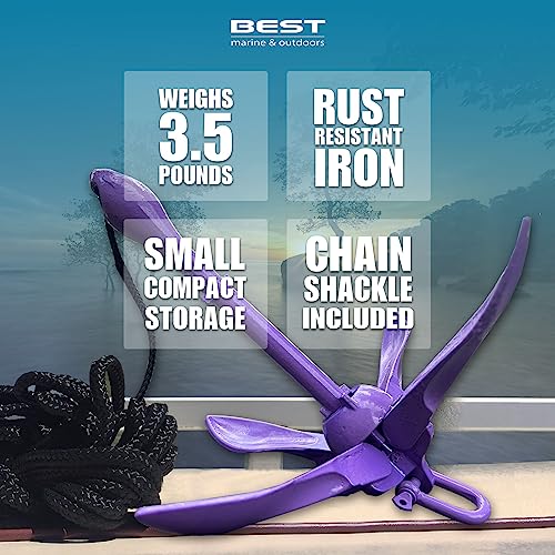 Best Marine Boat Anchor 3.5 Pound Kayak Anchor Kit Folding Anchor