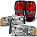 AKKON - For 1994-2002 Dodge Ram Headlights w/Corner Lights Pair Set Replacement + Red Clear Tail Lights Combo Sets