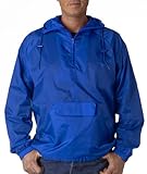 UltraClub Men's Solid 1/4-Zip Hooded Pullover Pack-Away Coat