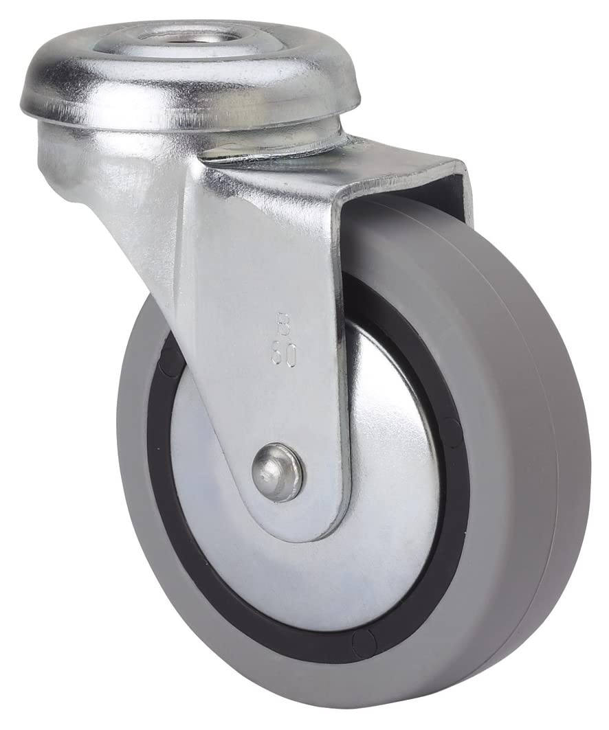 Alex 1-0179 BH-PGI - Castor Wheel with Through Hole (Rubber, Hole: M10, Diameter: 80 mm), Grey