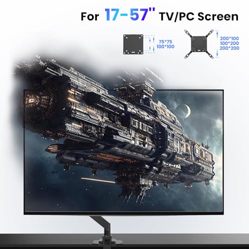 PUTORSEN 17-57 Inch Monitor Mount 1 Monitor, for TVs and Monitors up to 27 kg, Premium Aluminium Monitor Desk Mount with Gas Spring, Reinforcement Plate, VESA Max up to 200 x 200