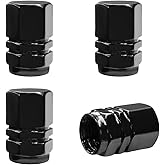 YTFRL 4 PCS Car Tire Valve Stem Caps, Leakproof Hexagon Shape Wheel Valve Covers with Rubber Seal, Corrosion-Resistant Aluminum Tire Air Cap for Cars Trucks SUVs Motorcycles (Black)