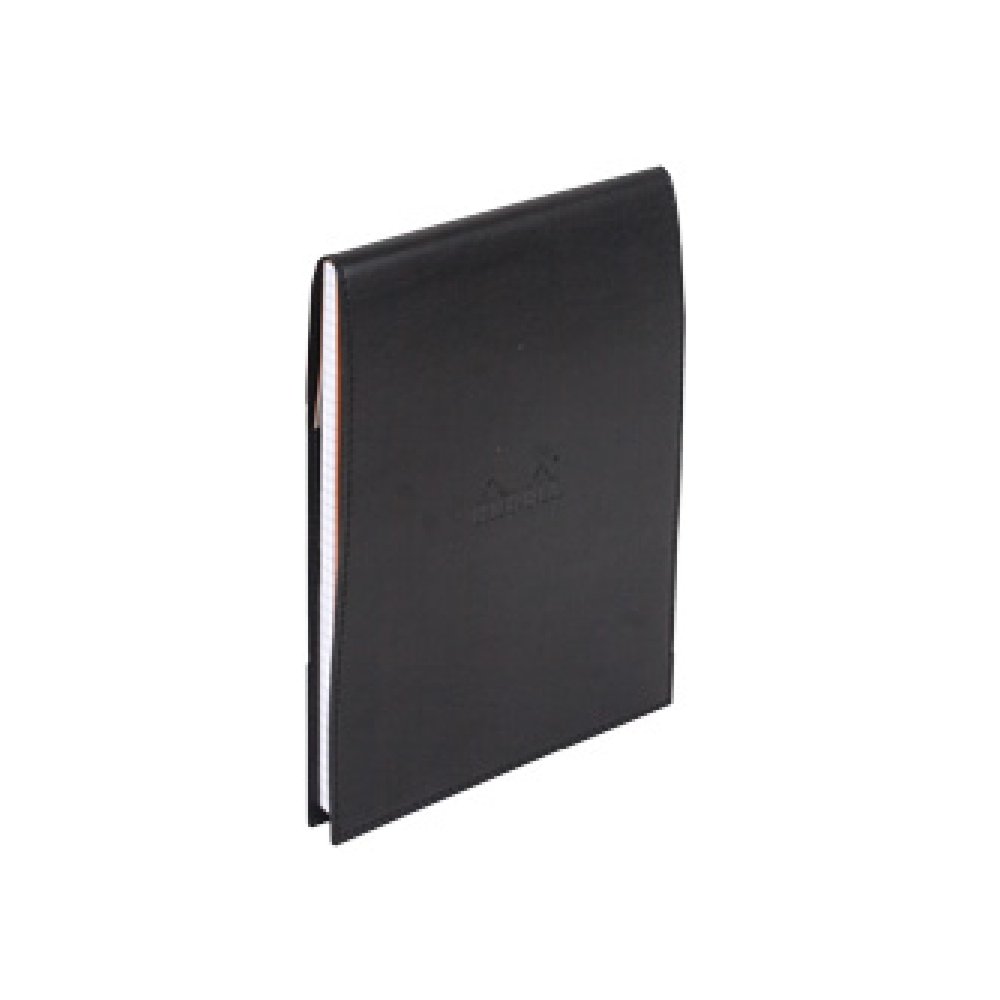 RHODIA 118169C - Case Clipboard + Stapled Notepad No. 16 Black - A5 - Small Squares - 80 Detachable Sheets - White Clairefontaine Paper 80 g/m - Pencil Holder - Faux Leather