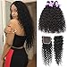 Laritaiya Water Wave Human Hair Bundles with Closure (12 14 16+10) 100% Unprocessed Virgin Human Hair Wet and Wavy Bundles with Closure Free Part Deep Wave Bundles with Closure Natural Color