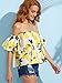 Floerns Women's Casual Print Off Shoulder Flare Sleeve Top Loose Blouse