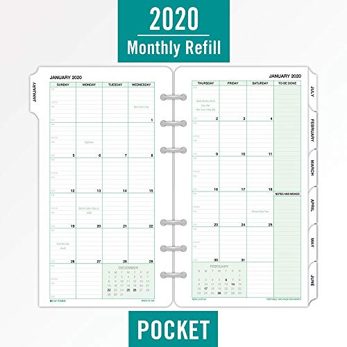 Day-Timer 2020 Monthly Planner Refill, 3-3/4" x 6-3/4", Portable Size 3, Two Pages Per Month, Loose Leaf, Traditional (87129)