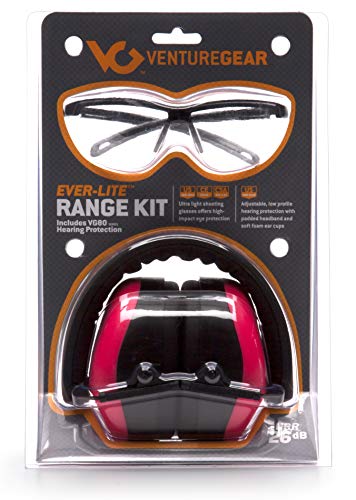 Venture Gear Shooting Glass and Hearing Protection Range Kit, Clear Glass/Pink Earmuffs