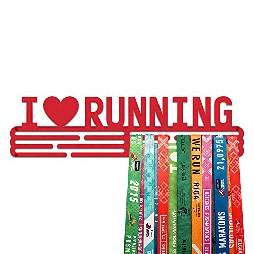 United Medals I LOVE RUNNING Sport Medal Hanger Display | Matte Red Steel Medal holder | Awards display rack for up to 48 medals