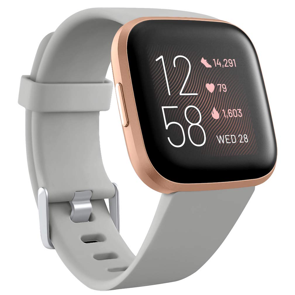Wepro Compatible with Fitbit Versa Strap/Fitbit Versa 2 Strap - Smooth Silicone Classic Replacement Wristband Straps for Fitbit Versa/Versa Lite/Versa 2, Small Grey
