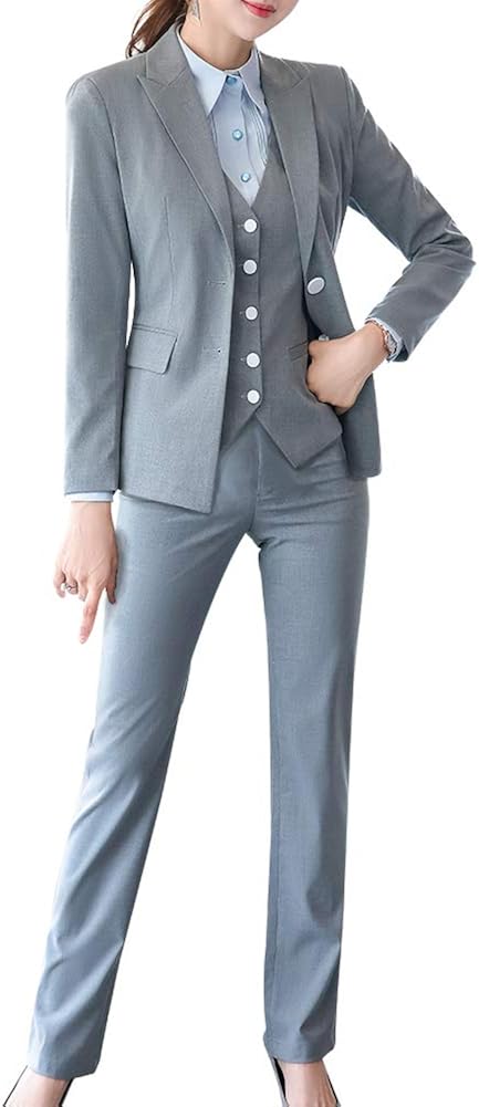 Traje formal de tres piezas para mujer, de manga larga con botones