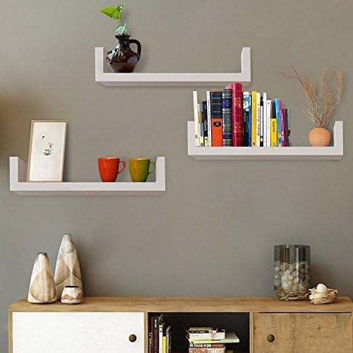 Gracelove Set of 3 Black U Shape Floating Wall Shelves Storage Display Shelf