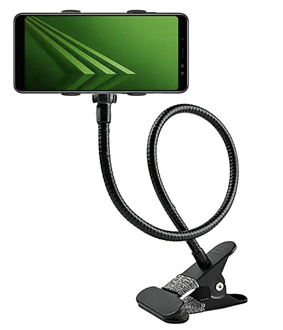 TrendyUK - Flexible Phone Holder for Bed - Lazy Arm 360 Adjustable Clamp Bracket Stand for iPhone 12 Mini, 12 Pro Max, 11 Pro Xs Max XR X 8 7 6 Plus, Samsung S10 S9, Smartphones - (Black Holder)