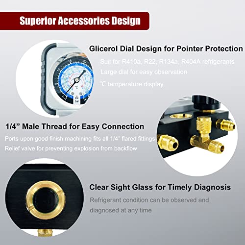 Air Condition AC Diagnostic Manifold Gauge Pressure Gauge Set Refrigerant Air Conditioning Tools With Hoses Hook