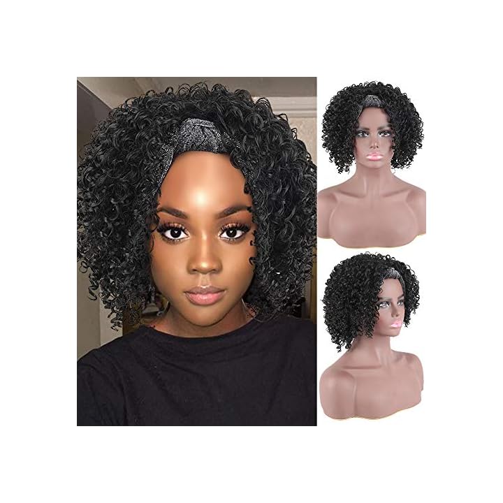 CINHOO Jerry Curl Wig Short Headband Wigs for Black Women Bob Wigs