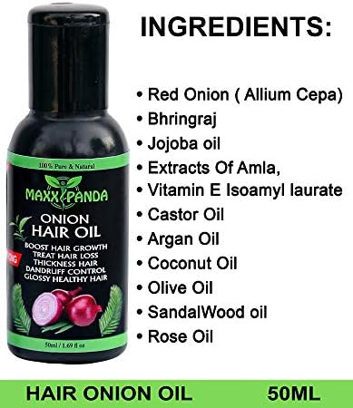 Maxx Panda Strong Onion Hair Oil For Hair Regrowth | Hair Fall Treatment | Stop Dandruff | Use For Men & Women – With Red Onion, Bhringraj, Amla, Jojoba, (50 ML)