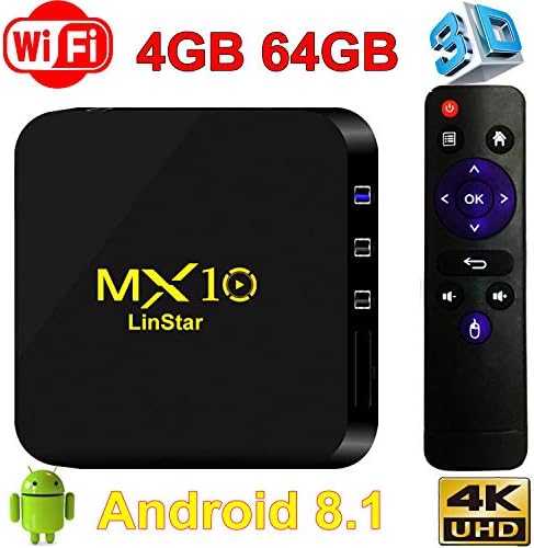 TV Box ,2018 4GB 64GB LinStar MX10 4K Android 8.1 TV Box RK3328 Quad Core WiFi H.265 Smart TV Box Quad Core 64 Bit Set Top Boxes 3D 4K Ultra HD TV