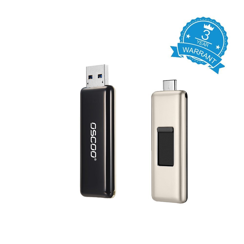 oscoo Dual USB flash drive per Type-C 3.1 + USB 3.0 (Oro e Nero) 64 Gb