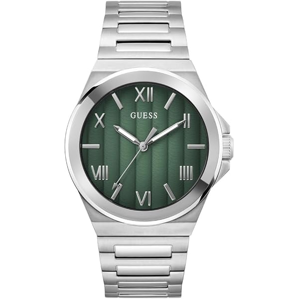 GUESS Orologio da uomo da 42 mm - cinturino argentato con quadrante nero e cassa in argento, canna di fucile/canna di fucile/blu, misura unica, Classico : GUESS