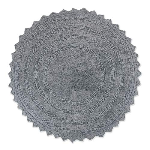 DII Crochet Collection Reversible Bath Mat, Round, 27.5 Diameter, Gray
