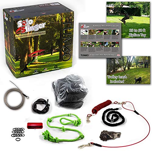 Tumbo Solo Slinger 50 ft Zipline Dog Rope Toy and Trolley Containment System