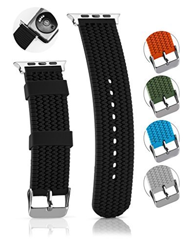 Apple Watch Band Soft Silicone Sport Style, Tire Tread, Simple Slide-On Installation Replacement Apple iWatch Compatible Watch Strap,Waterproof, For 42mm Black