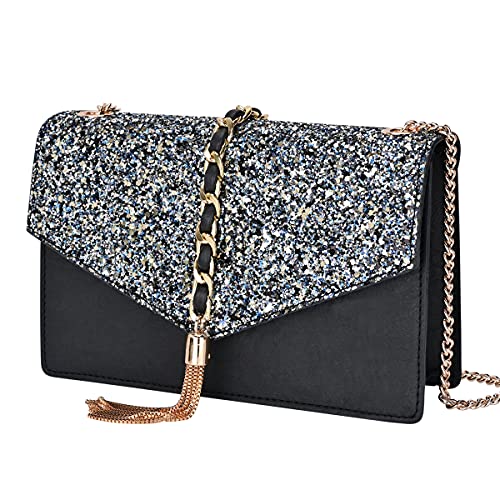 GM LIKKIE Crossbody Clutch Purse for Women, Glitter Evening Bag, Sequin Tassel Wedding Handbag for Party