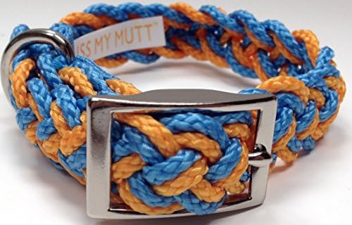 Kiss My Mutt Soft Adjustable Braided Buckle Collar (Blue/Orange, Small)