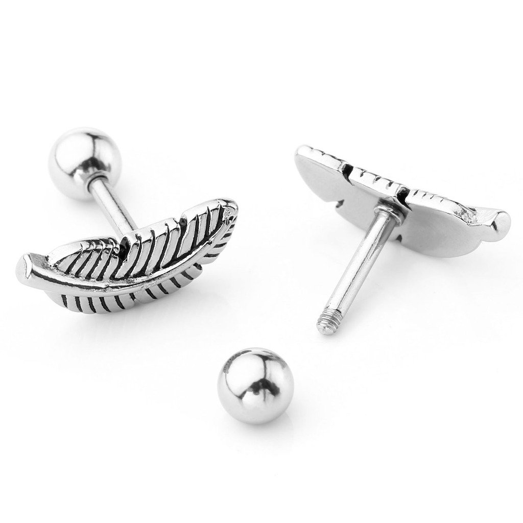 JSDDE Cadeau pour fête des Mères Argent & Steel Lobe/Tragus Bar - Plume Droit - Argent et Dore