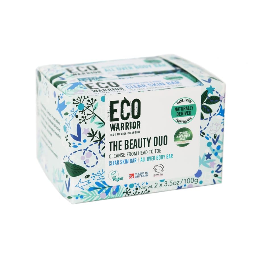 Eco Warrior Beauty Duo Pack Soap Bar - Charcoal Clear Skin Facial & All Over Body Bar | Vegan, Cruelty Free, No SLS or Parabens | Cleansing Charcoal & Moisturising Shea Butter | Gift Pack 100g x 2
