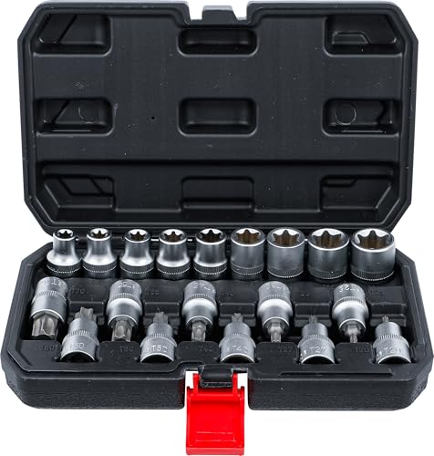 BGS Diy 95100 | Bit Socket / Socket Set | 12.5 mm (1/2) Drive | T-Star (for Torx) / E-Type | 19 pcs.