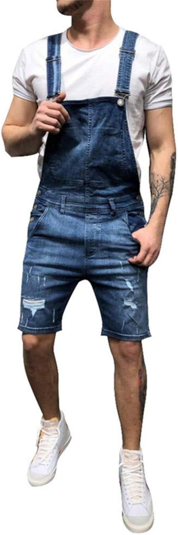 CXILIN Men Overalls Ripped Jeans Jumpsuits Streetwear