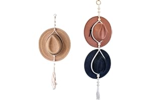 2Pcs Macrame Hat Hanger, Boho Hat Hangers for Wall, Decorative Bohemian Hand Weaving Hat Rack for Wide Brim Sun Straw Hat Cow