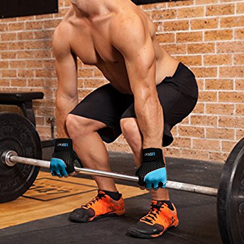 iiSPORT Workout Gloves with Wrist Support, Anti-Slip Padded Gym Gloves for Weightlifting Bodybuilding Crossfit Cross Training Gloves - Blue M