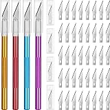 4 Pieces Craft Knife Hobby Knife with 40 Pieces Stainless Steel Blades Kit for Cutting Carving Scrapbooking Art Creation (Color Set 2)