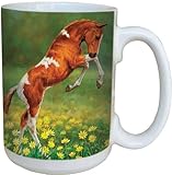 Horse Dances With Daisies Collectible Art Coffee Mug - Large 15-Ounce Ceramic Cup, Full-Size Handle - Gift for horse lovers, Tee-Free Greetings 79005