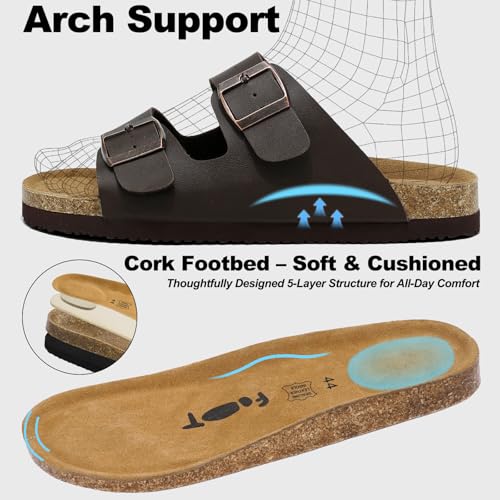 Wizshoe Men's Mules Clogs with Cork Insole Closed Slippers for Home and Garden Adjustable Buckle and Non-Slip Sole 41-46 EU