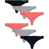 Reebok Womens Thong Underwear - 6 Pack Sexy Cut Seamless Thongs for Women - Breathable Stretch Performance Womens Underwear