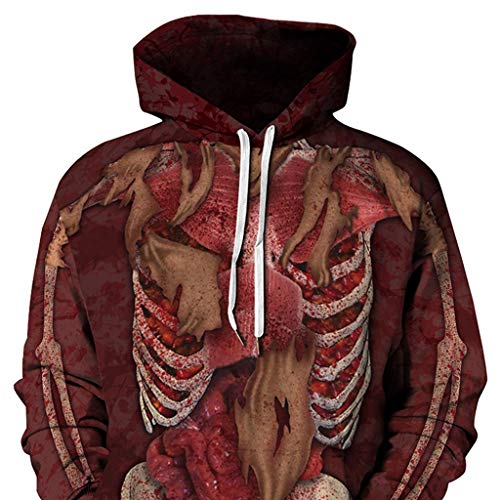 Jessie storee Helloween Hooded Sweatshirt Skeleton Minced Meat Internal Organs Print Pullover Hoodie Women Men Couples Unisex Horror Clothing Large Size Sweater Loose Baseball Uniform Tide,Red,L