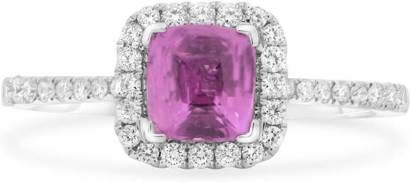 14K White Gold Fn 1.20Ctw Cushion Cut Pink Sapphire CZ Halo Engagement Ring